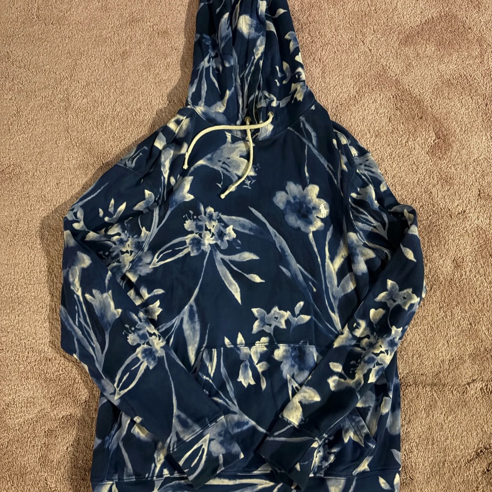 Polo Ralph Lauren Mens Floral Print Hoodie Navy Blue French Terry Size M
